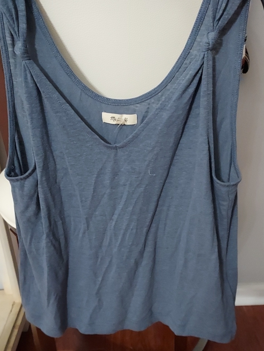 Madewell Dusty Blue Scoop Neck Tank with Shoulder Knots